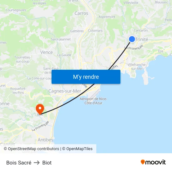 Bois Sacré to Biot map