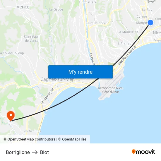 Borriglione to Biot map