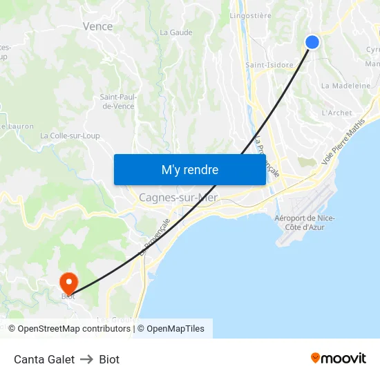 Canta Galet to Biot map