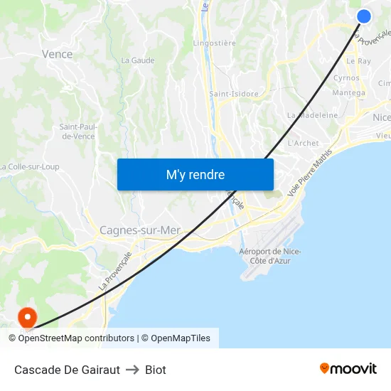 Cascade De Gairaut to Biot map
