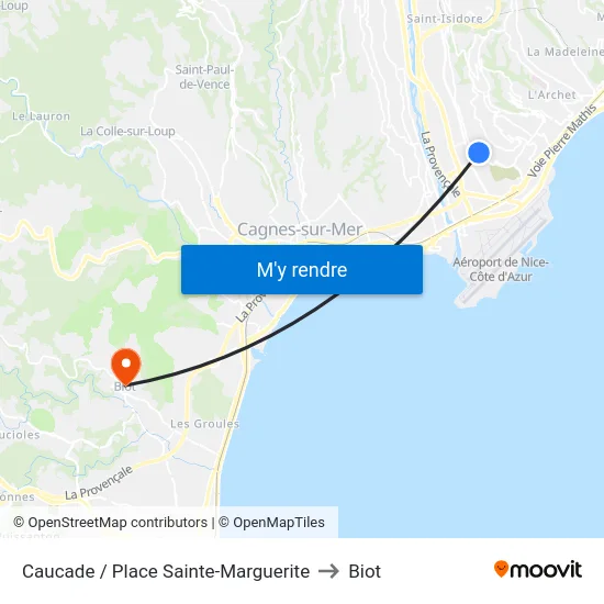 Caucade / Place Sainte-Marguerite to Biot map