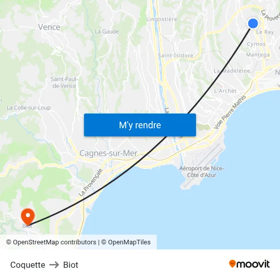 Coquette to Biot map