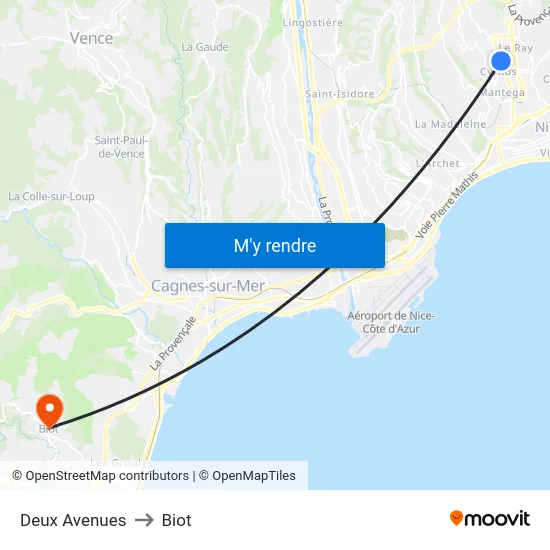 Deux Avenues to Biot map