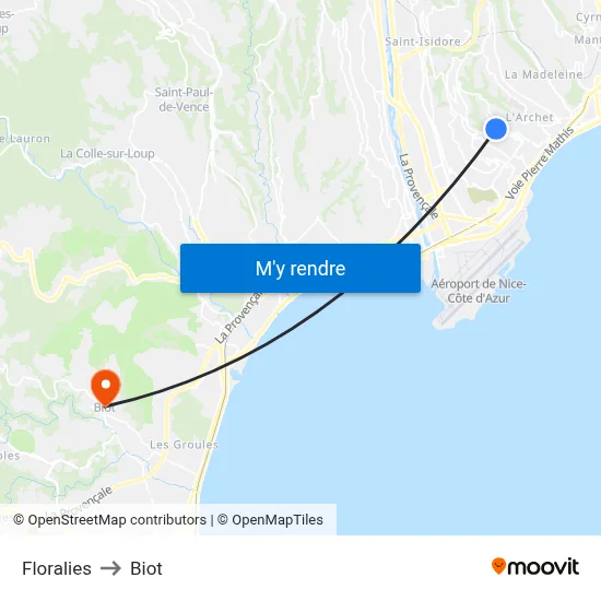 Floralies to Biot map