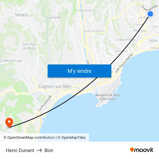 Henri Dunant to Biot map