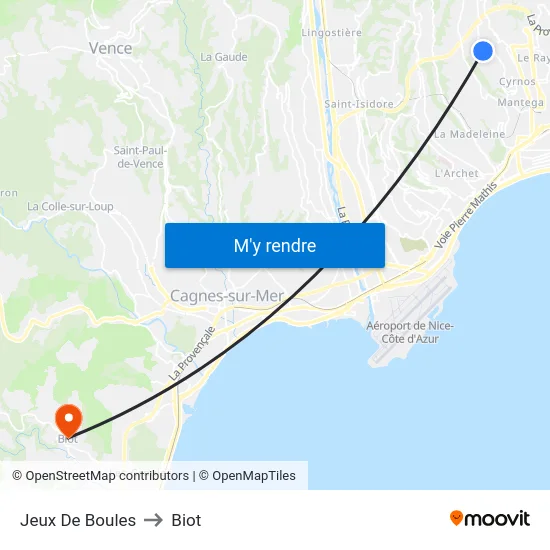 Jeux De Boules to Biot map