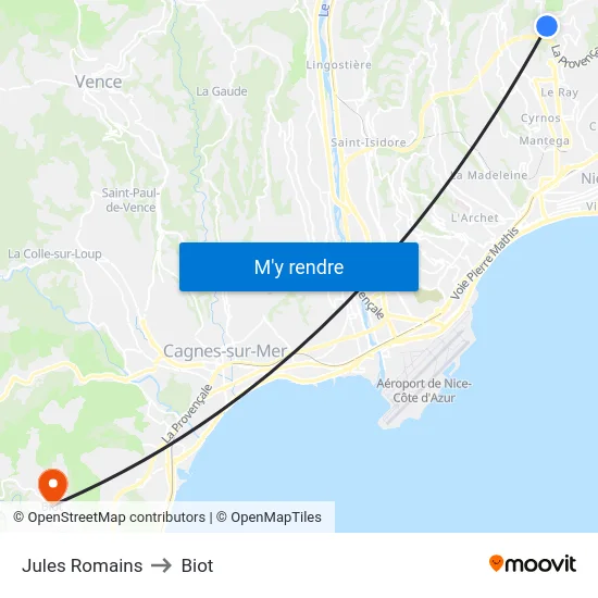Jules Romains to Biot map