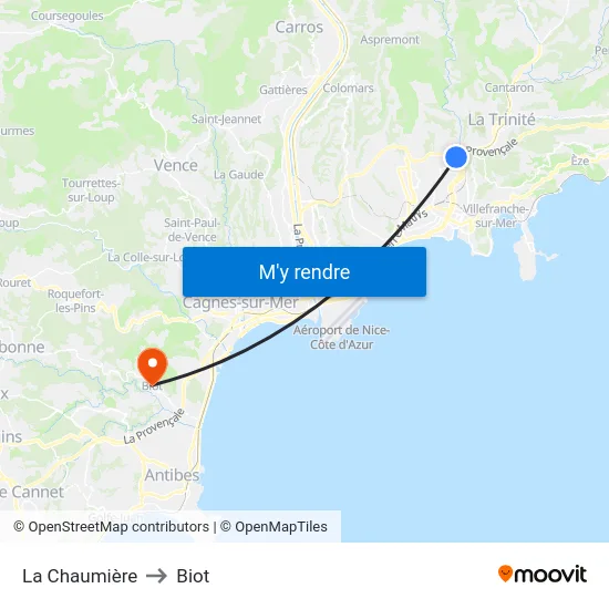 La Chaumière to Biot map