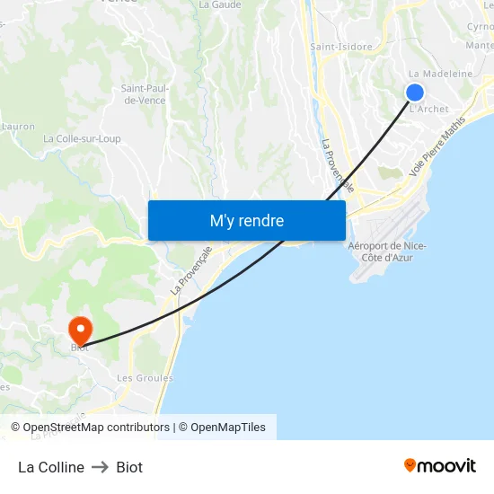 La Colline to Biot map