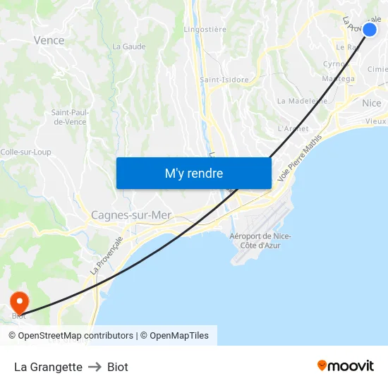 La Grangette to Biot map