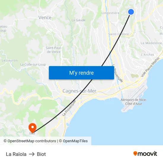 La Raïola to Biot map