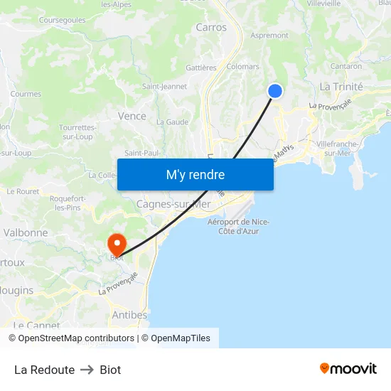 La Redoute to Biot map