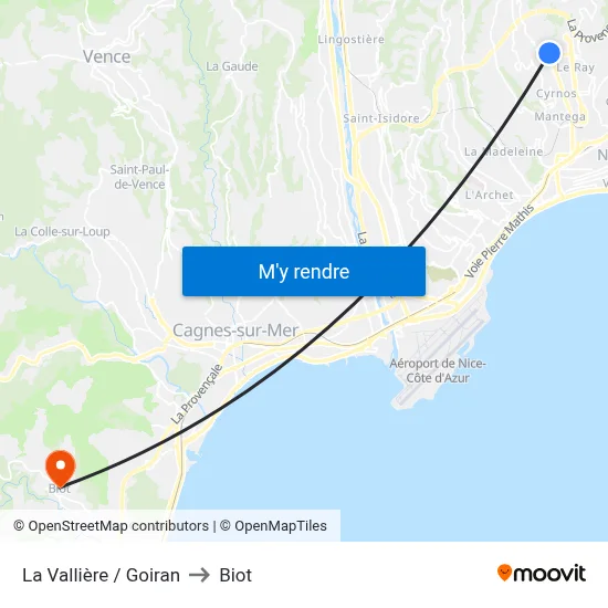 La Vallière / Goiran to Biot map