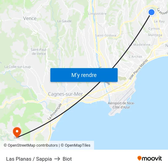 Las Planas / Sappia to Biot map