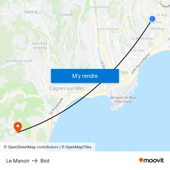 Le Manoir to Biot map