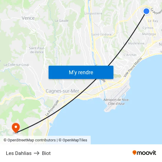 Les Dahlias to Biot map