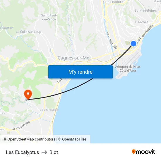 Les Eucalyptus to Biot map