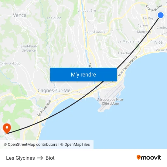 Les Glycines to Biot map