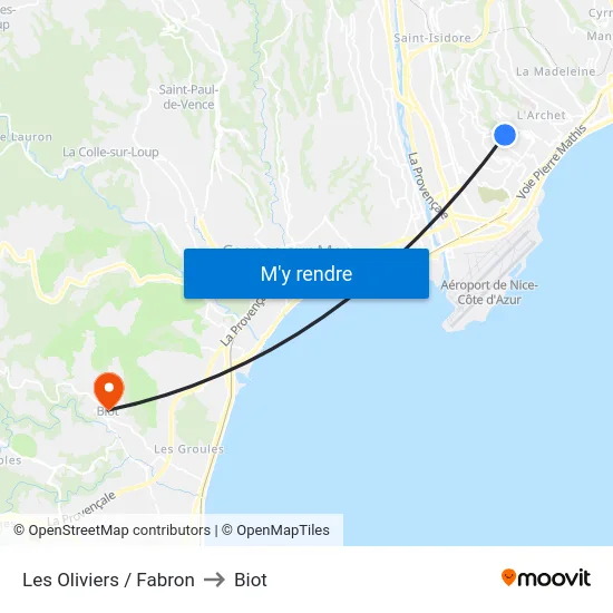 Les Oliviers /  Fabron to Biot map