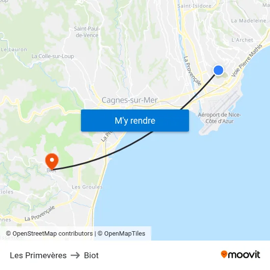Les Primevères to Biot map