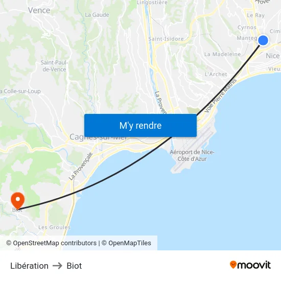 Libération to Biot map