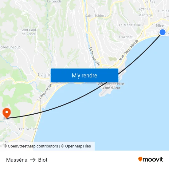 Masséna to Biot map