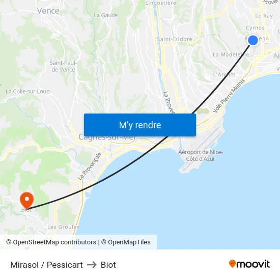 Mirasol / Pessicart to Biot map