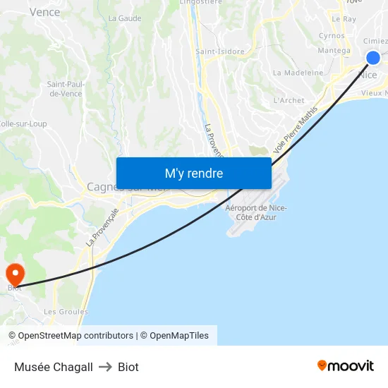 Musée Chagall to Biot map