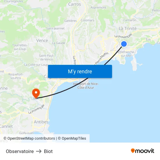 Observatoire to Biot map