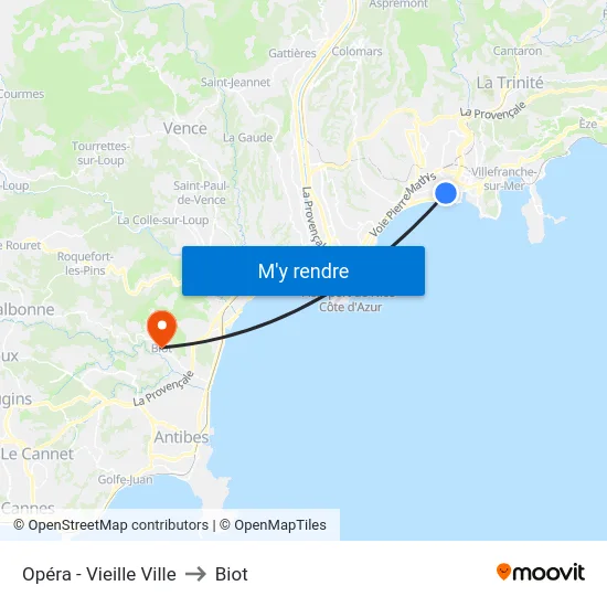 Opéra - Vieille Ville to Biot map