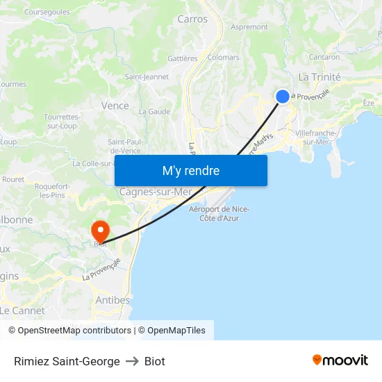 Rimiez Saint-George to Biot map