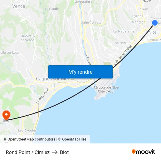 Rond Point / Cimiez to Biot map