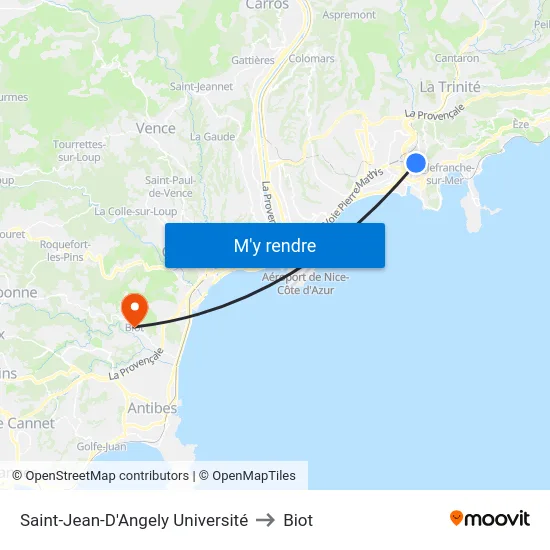 Saint-Jean-D'Angely Université to Biot map