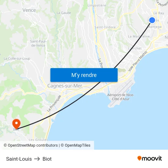 Saint-Louis to Biot map