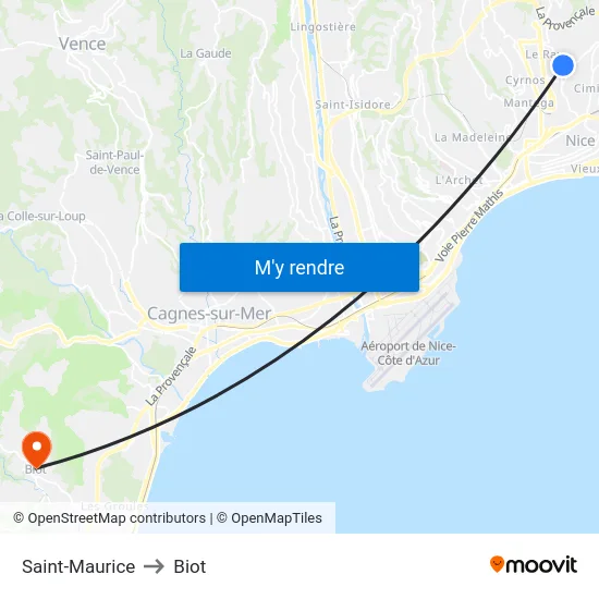 Saint-Maurice to Biot map