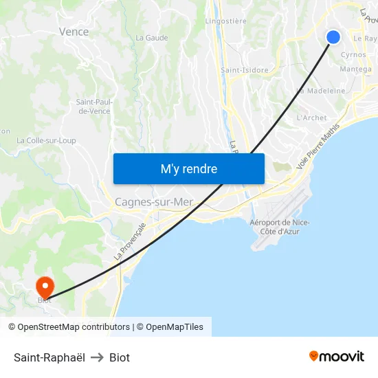 Saint-Raphaël to Biot map
