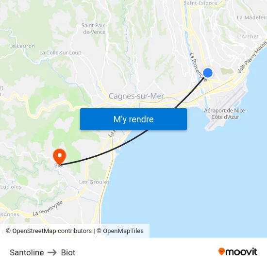 Santoline to Biot map