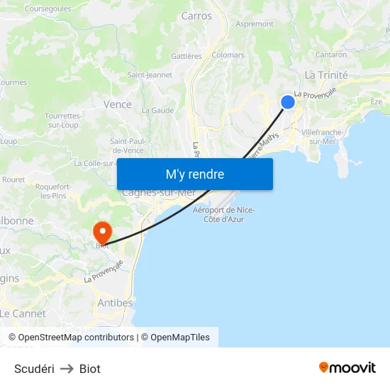 Scudéri to Biot map
