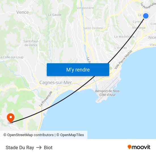 Stade Du Ray to Biot map