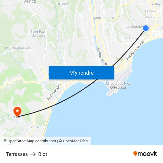 Terrasses to Biot map