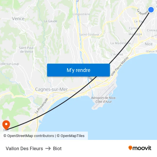 Vallon Des Fleurs to Biot map