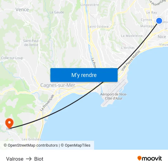 Valrose to Biot map