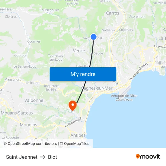 Saint-Jeannet to Biot map