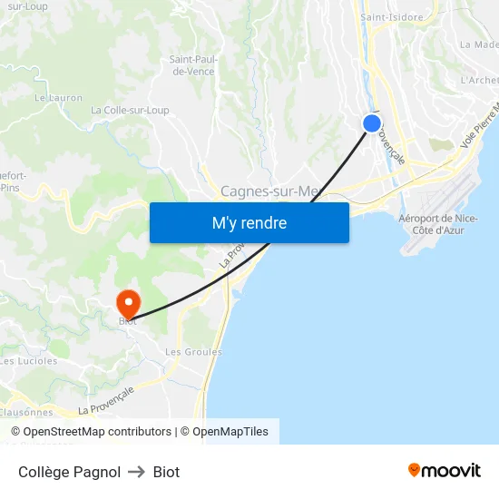 Collège Pagnol to Biot map