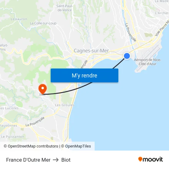 France D'Outre Mer to Biot map