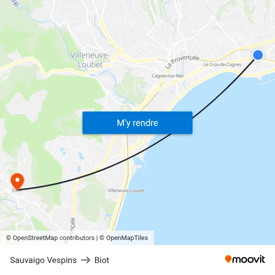 Sauvaigo Vespins to Biot map