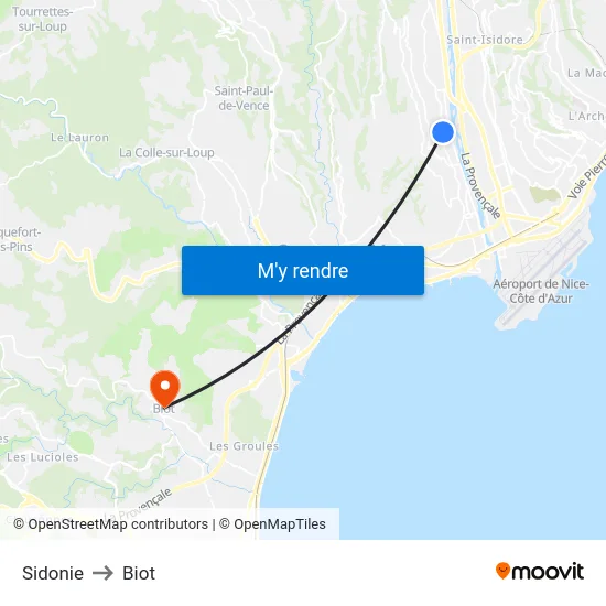 Sidonie to Biot map