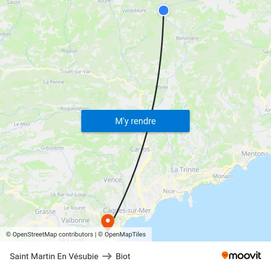 Saint Martin En Vésubie to Biot map