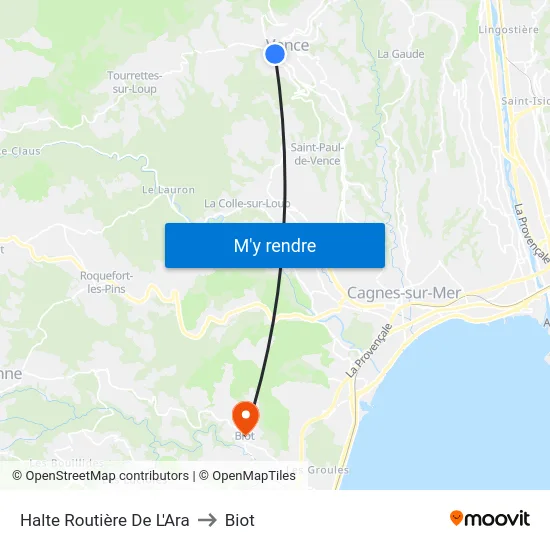 Halte Routière De L'Ara to Biot map