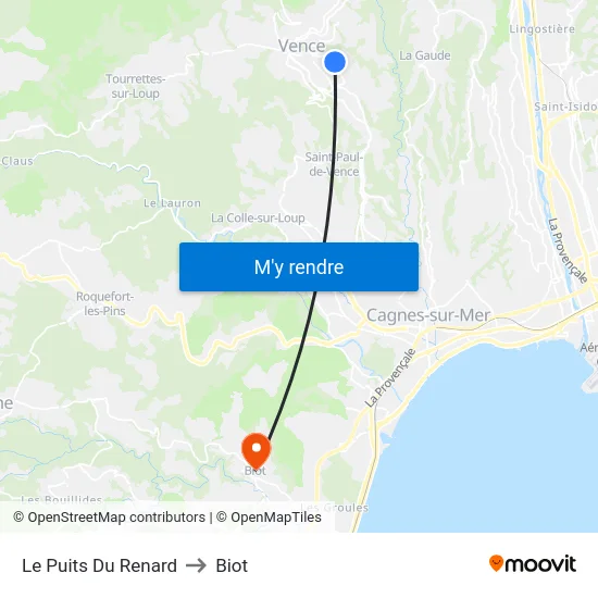 Le Puits Du Renard to Biot map